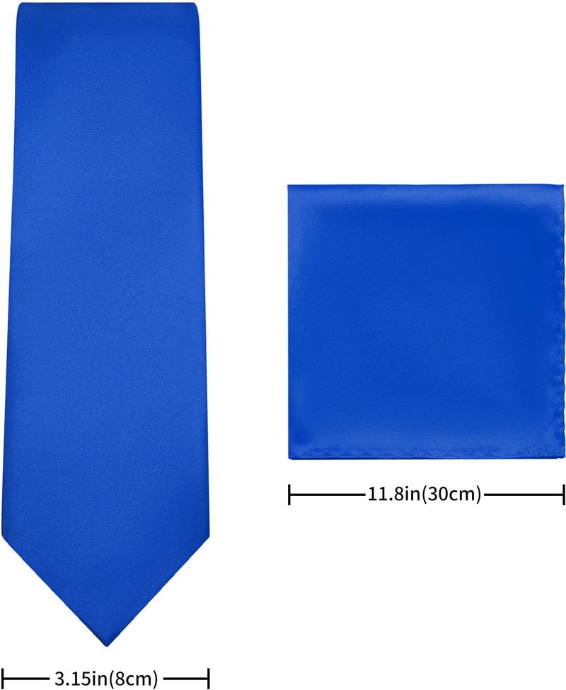 pensee Men's Tie Set Solid Pure Color 3.15" (8CM) Classic Formal Plain Necktie and Pocket Square Set For Men - Image 3
